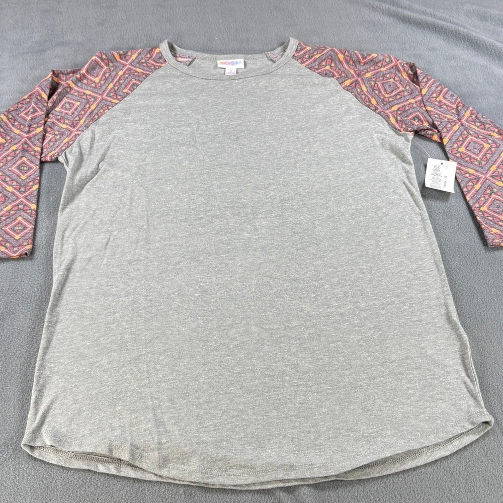 LuLaRoe Randy Baseball Tee Gray Geometric‎ Raglan Sleeve Shirt Small NEW
